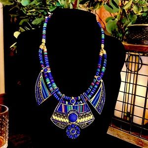 Boho blue, statement necklace.